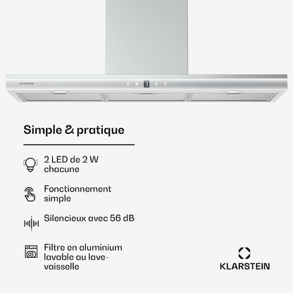 Klarstein Auriana Hotte Murale - 90Cm Hotte Aspirante, Débit 700 M³/H, A+ Énergie, Éclairage LED 6000K, Wifi & Tactile, Silencieuse 56 Db, Filtre À Charbon, Noir