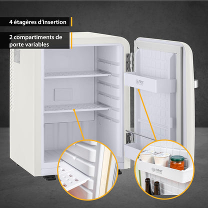 TZS First Austria Mini-Réfrigérateur Silencieux | Design Rétro | Puissance De Réfrigération Réglable | Poignée De Porte | Système De Réfrigération Thermoélectrique | 40L | Crème