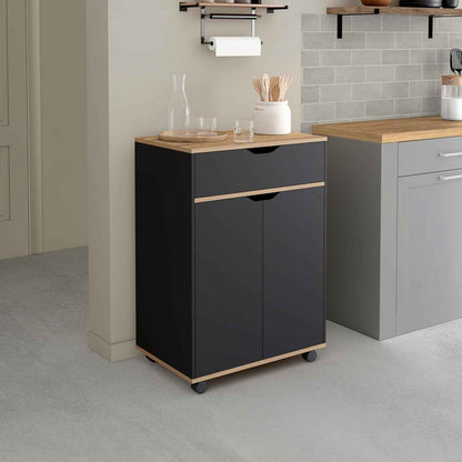 - Desserte De Cuisine Cosy Noir Et Bois | Avec Placard Et Tiroir, L. 60 Cm