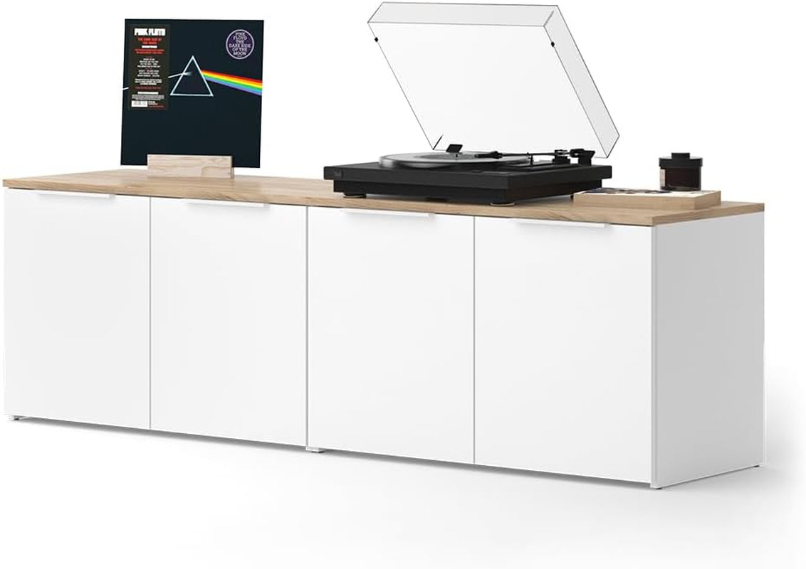 Meuble-Paroi Wido Blanc/Sonoma | 2 Pièces, Pour Le Rangement Et La Présentation D’Appareils Multimédias