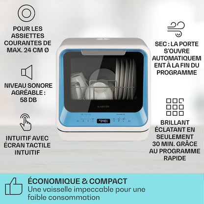 Mini Lave Vaisselle De 2 Couvert, Silencieux, 7 Programmes De Lavage, Petit Lave-Vaisselle De Table Compact, Portable, Facile À Installer Pour Maison, Bureau