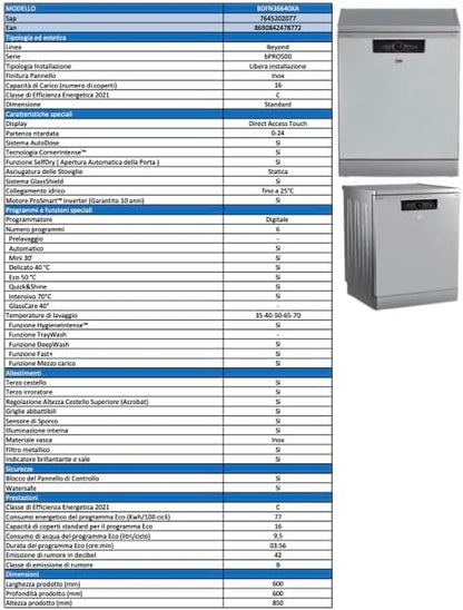 Lave-Vaisselle BEKO BDFN36640XA Acier Inoxydable (60 Cm)