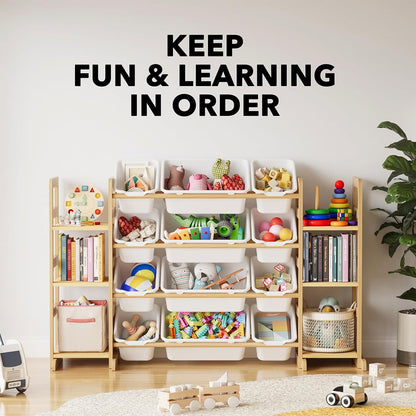 Meuble Rangement Enfant Avec 6 Étagères Et 12 Bacs, Bibliotheque Enfant, Meuble De Rangement Enfant Avec Bacs Pour Chambre Et Salle De Jeux - Blanc​
