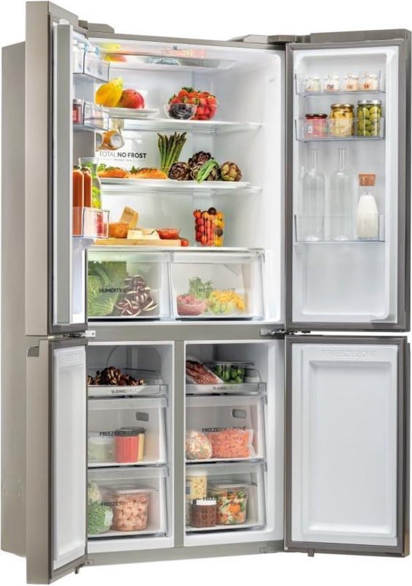 Cube 90 Serie 5 HTF-540DP7 Frigo Américain Autoportante 528 L F Platine, Acier Inoxydable