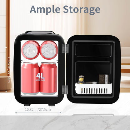Mini Frigo De Chambre, 4 Litres/ 6 Canettes, Petit Frigo Thermoélectrique CA/CC Pour Boissons, Nourriture, Beauté, Bureau, Dortoir, Voiture, Noir