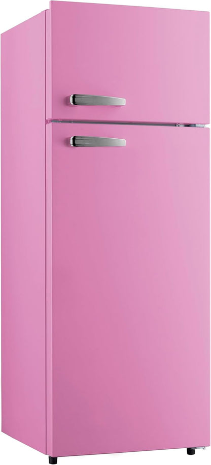 PKM GK210-2 SP Stand Retro Kühl-Gefriekombination, 54 Cm Breit, 206 L, Regelbares Thermostat, LED Beleuchtung, Pink