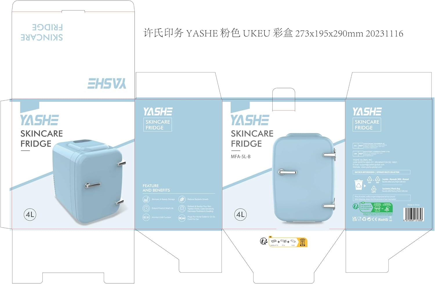 Mini Réfrigérateur 4 Litres Pour Cosmétiques, Boissons, 220 V AC/12 V DC, Thermoélectrique Refroidissement Et Réchauffement, Petit Réfrigérateur Pour Chambre À Coucher, Bureau, Dortoir, Bleue