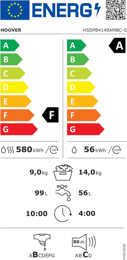 Lave-Linge 14+9 Kg Classe F 1400 Tours - H5DPB4149AMBC-S