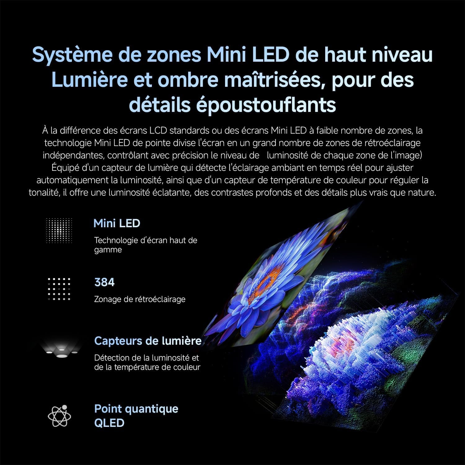 XIAOMI TV S Mini LED 65"(165 Cm), QLED Mini LED Télévision, 4K UHD, Smart TV Avec Google TV, HDR10+, Triple Tuner, DVB T2, 60Hz Avec 120Hz Game Boost Mode, MEMC, Dolby Audio, Airplay 2