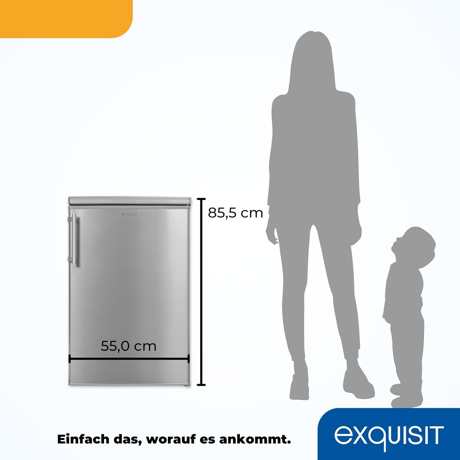 Exquisit Réfrigérateur KS16-V-H-040E Inoxlook | Meuble Sur Pied | Volume 127 L | Inoxlook | Étagères En Verre Et Compartiment À Légumes | Éclairage | Étagères De Porte | Butée De Porte Interchangeable