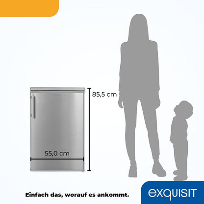 Exquisit Réfrigérateur KS16-V-H-040E Inoxlook | Meuble Sur Pied | Volume 127 L | Inoxlook | Étagères En Verre Et Compartiment À Légumes | Éclairage | Étagères De Porte | Butée De Porte Interchangeable