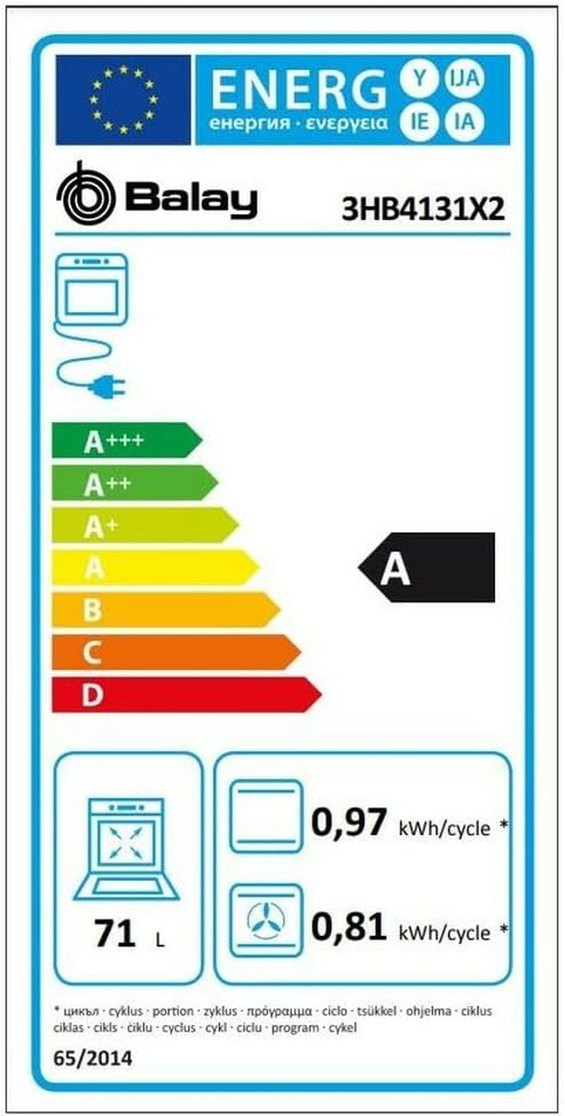 Balay 3HB4131X2 Four, Multifonction A, Incastrable, 60 Cm, 71 L, 7 F, Aqualisis, Ap. Abatible, Acier Inoxydable, Contrôle Comfort, Horloge Électronique Avec Programmation De Démarrage Et D'Arrêt 2022