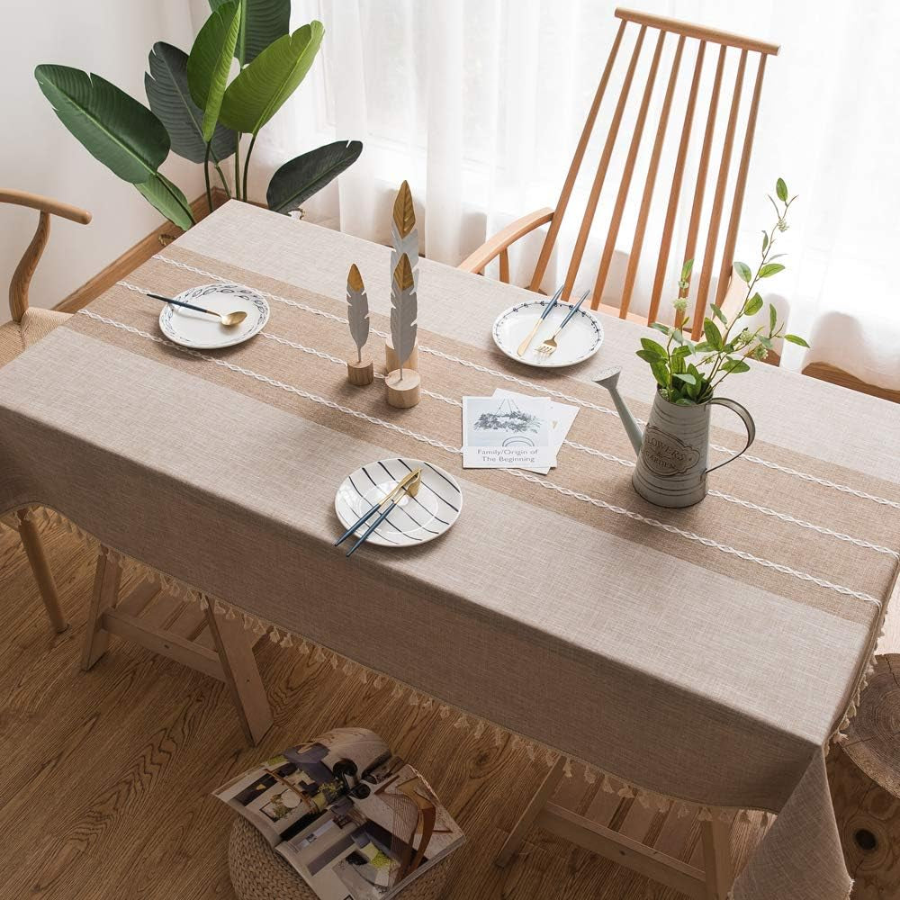 Nappe Rectangulaire 140 X 220 Cm, Brown Nappe Lin Nappes Tissu Pour Salle À Manger, Exterieur, Picnic, Anniversaire, Noel