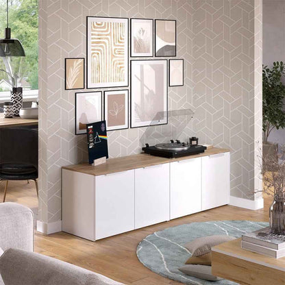 Meuble-Paroi Wido Blanc/Sonoma | 2 Pièces, Pour Le Rangement Et La Présentation D’Appareils Multimédias