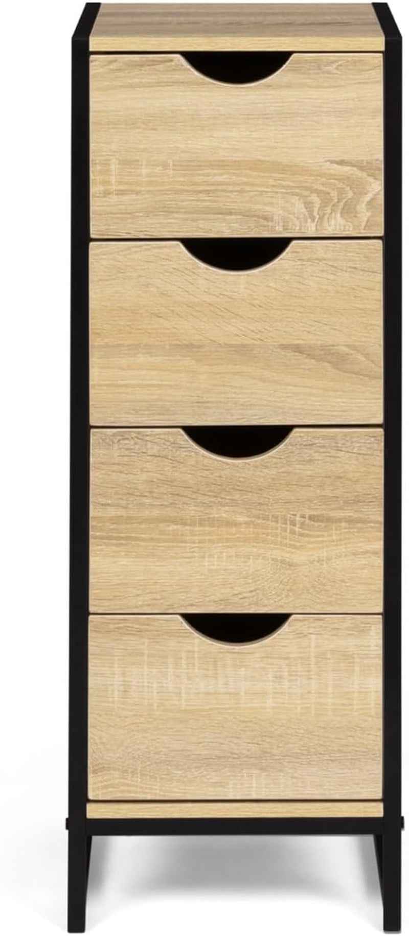 - Meuble D'Appoint 4 Tiroirs Detroit Design Industriel Bois, Noir | Longeur 30 X Largeur 30 X Hauteur 80 Cm, Chiffonnier Pour Entrée Salle De Bain