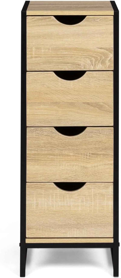 - Meuble D'Appoint 4 Tiroirs Detroit Design Industriel Bois, Noir | Longeur 30 X Largeur 30 X Hauteur 80 Cm, Chiffonnier Pour Entrée Salle De Bain