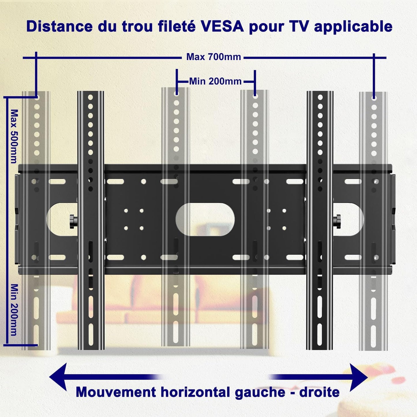 Support Mural TV Grande Taille Inclinable Pour La Plupart 42 À 85", VESA Jusqu’À 700X500Mm Et Charge Maximale 84KG, 55 58 60 65 70 75 80 Pouces Réglable Rack Mural Pour Tv,Fixation Mural TV