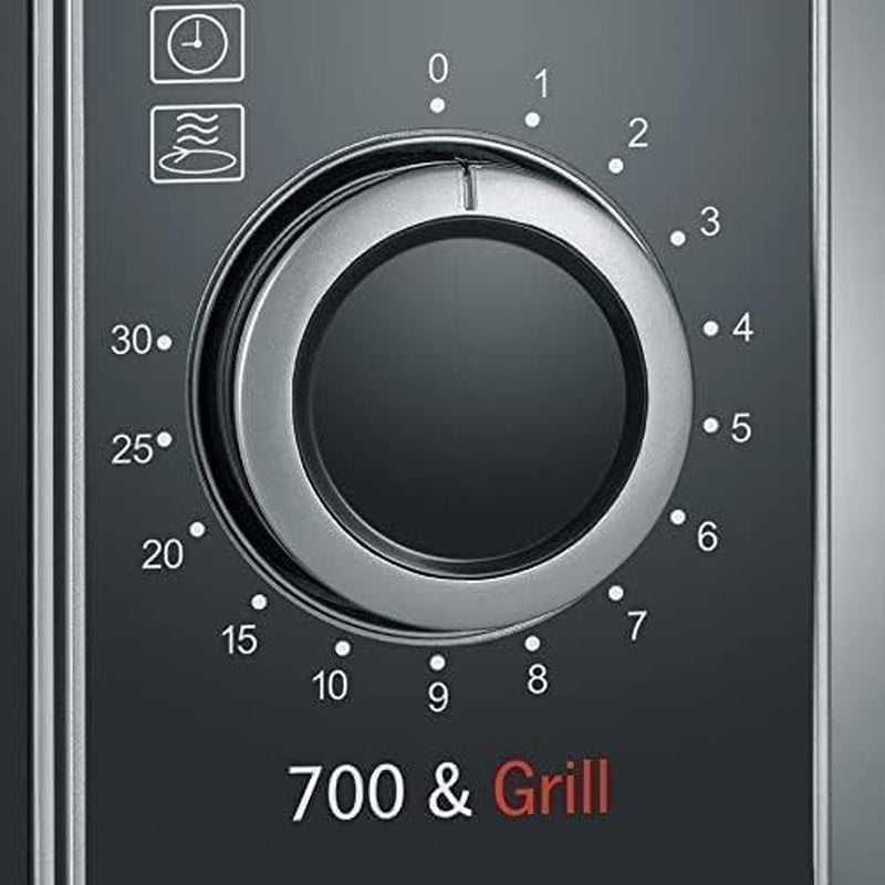 Four À Micro-Ondes Gril 20 L, Four Micro-Onde Avec 9 Niveaux De Puissance, Jusqu'À 900 W, Micro-Onde Avec Grille, Minuteur 30 Min, Plateau Tournant Amovible (Ø 24,5 Cm), Inox/Noir, MW 7874