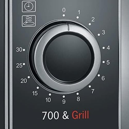 Four À Micro-Ondes Gril 20 L, Four Micro-Onde Avec 9 Niveaux De Puissance, Jusqu'À 900 W, Micro-Onde Avec Grille, Minuteur 30 Min, Plateau Tournant Amovible (Ø 24,5 Cm), Inox/Noir, MW 7874