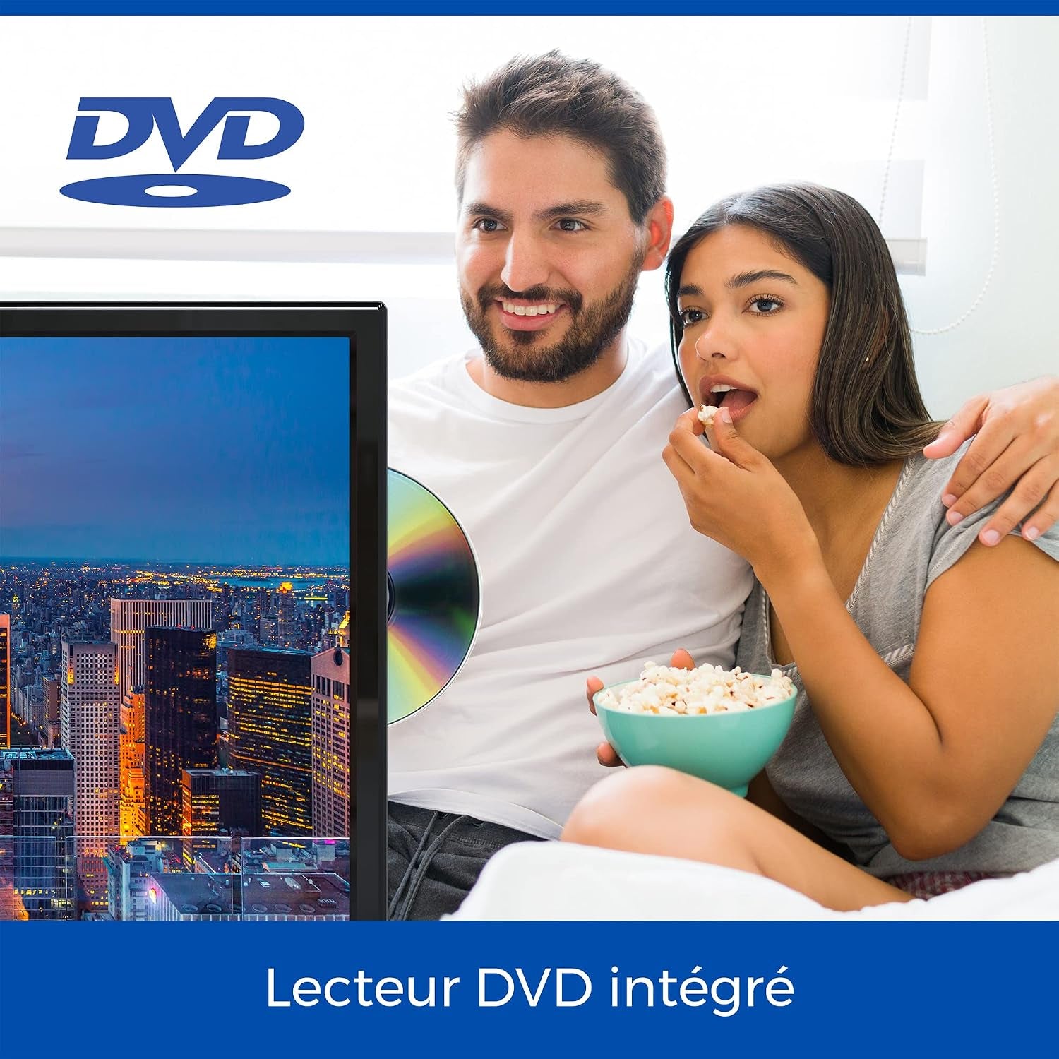TV 32 Pouces LED HD Ready Avec Lecteur DVD Intégré – Triple Tuner DVB-T2/S2/C, USB Enregistrement, 3X HDMI, Non Smart, Design Compact
