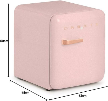 / RETRO FRIDGE 50 ROSE Gold/Réfrigérateur Rose Avec Poignée or Rose/Pratique Et Fonctionnel, Matériaux Résistants