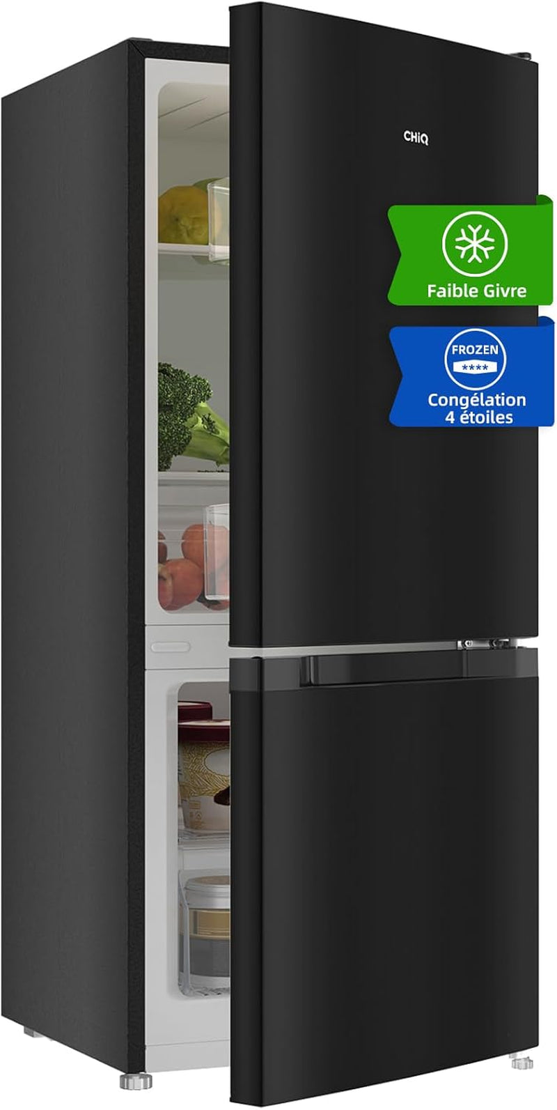 Réfrigérateur Congélateur Bas 117 Litres, 39Db, Commande Électronique, Acier Noir, Rangement De Tri, Dégivrage Manuel Facile