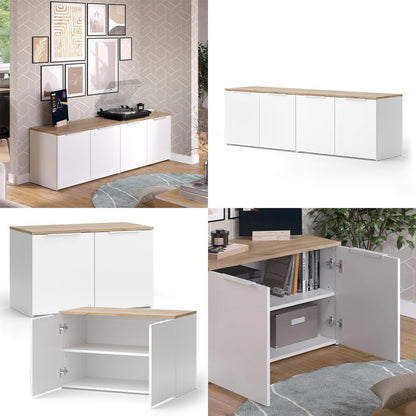 Meuble-Paroi Wido Blanc/Sonoma | 2 Pièces, Pour Le Rangement Et La Présentation D’Appareils Multimédias
