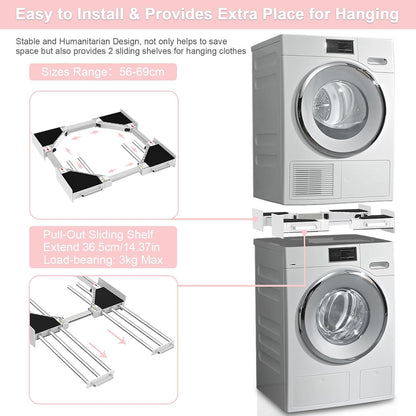 Kit De Superposition Universel, Avec 6 Tiges Télescopiques | Universel Cadre Intermédiaire Pour Lave-Linge Et Sèche-Linge Avec Corde À Cliquet, Taille Réglable（Largeur: 56-69Cm）