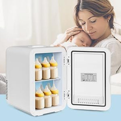 Mini Frigo 8L Avec Miroir LED, Mini Réfrigérateurs Portable, Petit Frigo Cosmetique 12V/220V, Frigo De Chambre Avec Fonction Chaud/Froid, Miroir De Maquillage Led Pour Voitures,Blanc