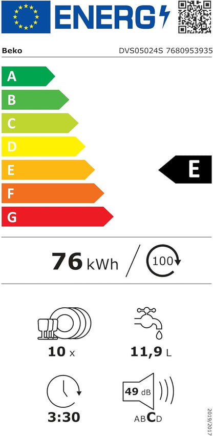 Beko DVS05024S Lave-Vaisselle Autoportante 10 Couverts Argent