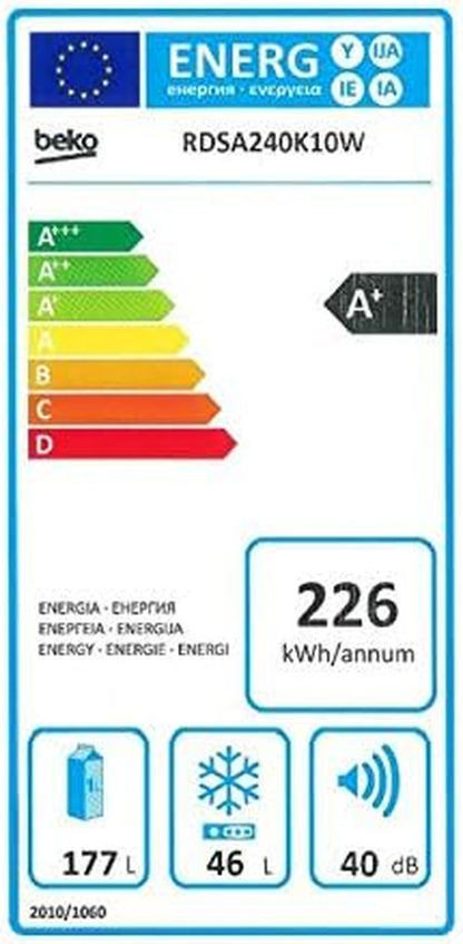 Beko RDSA240K10W Réfrigérateur-Congélateur Autonome Blanc 223 L A+ - Réfrigérateurs-Congélateurs (223 L, SN-ST, 40 Db, 4 Kg/24H, A+, Blanc)