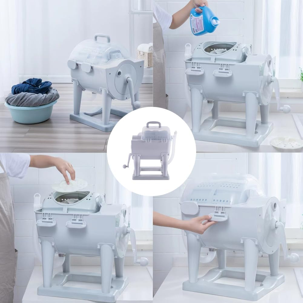 Morlinca Lave Linge Manuel Machin Laver Portable Laveuse Et Sécheuse Manivelle Laver Non Électrique Pour Dortoir Appartement Camping,Argent