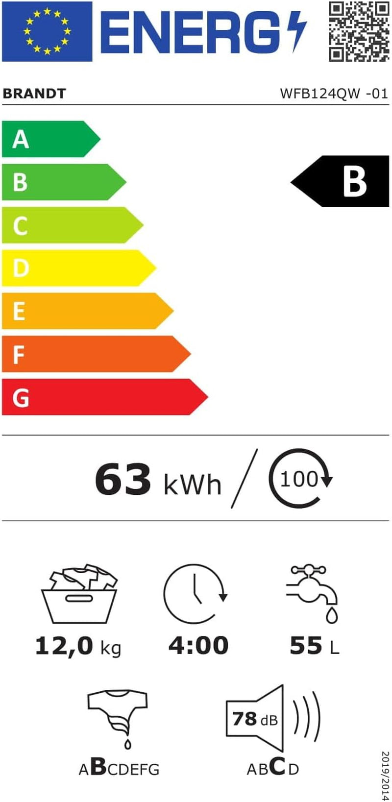 LAVE-LINGE FRONTAL 12KG 1400T CLASSE B BLANC