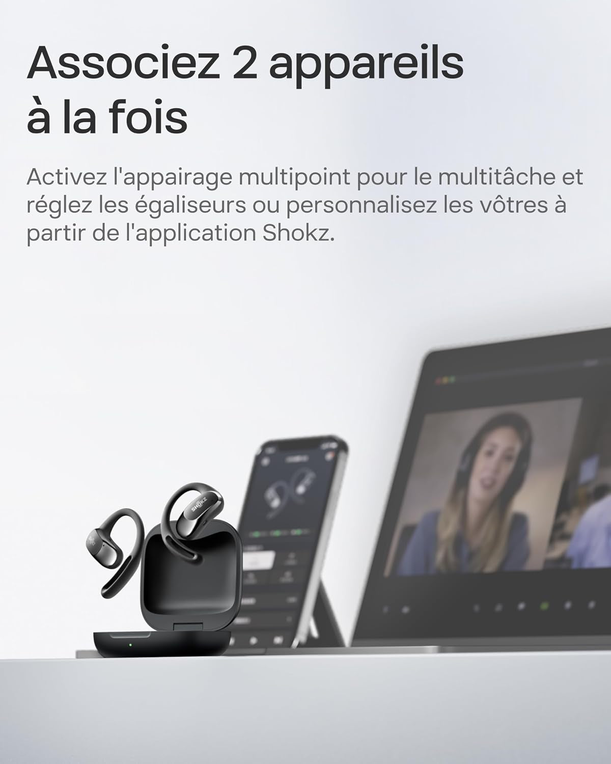 Openfit Air Écouteurs À Oreilles Libres, Charge Rapide - Noir | Bluetooth Sans Fil Avec Microphone, Crochet D’Oreille Air, Charge Rapide, 28 H D’Autonomie, Étanchéité IP54 Pour Le Sport