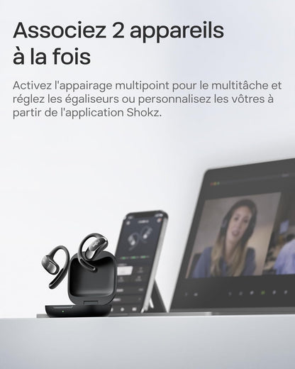 Openfit Air Écouteurs À Oreilles Libres, Charge Rapide - Noir | Bluetooth Sans Fil Avec Microphone, Crochet D’Oreille Air, Charge Rapide, 28 H D’Autonomie, Étanchéité IP54 Pour Le Sport