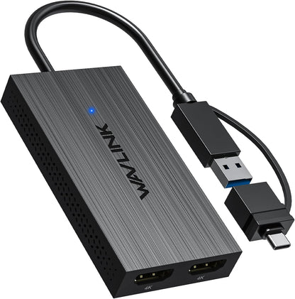 Adaptateur USB 3.1/USB C Vers HDMI Double, Displaylink Dual 4K@60Hz Monitor Hub, Compatible Macbook M1/M2/M3/M4, New Macbook Neo, Windows