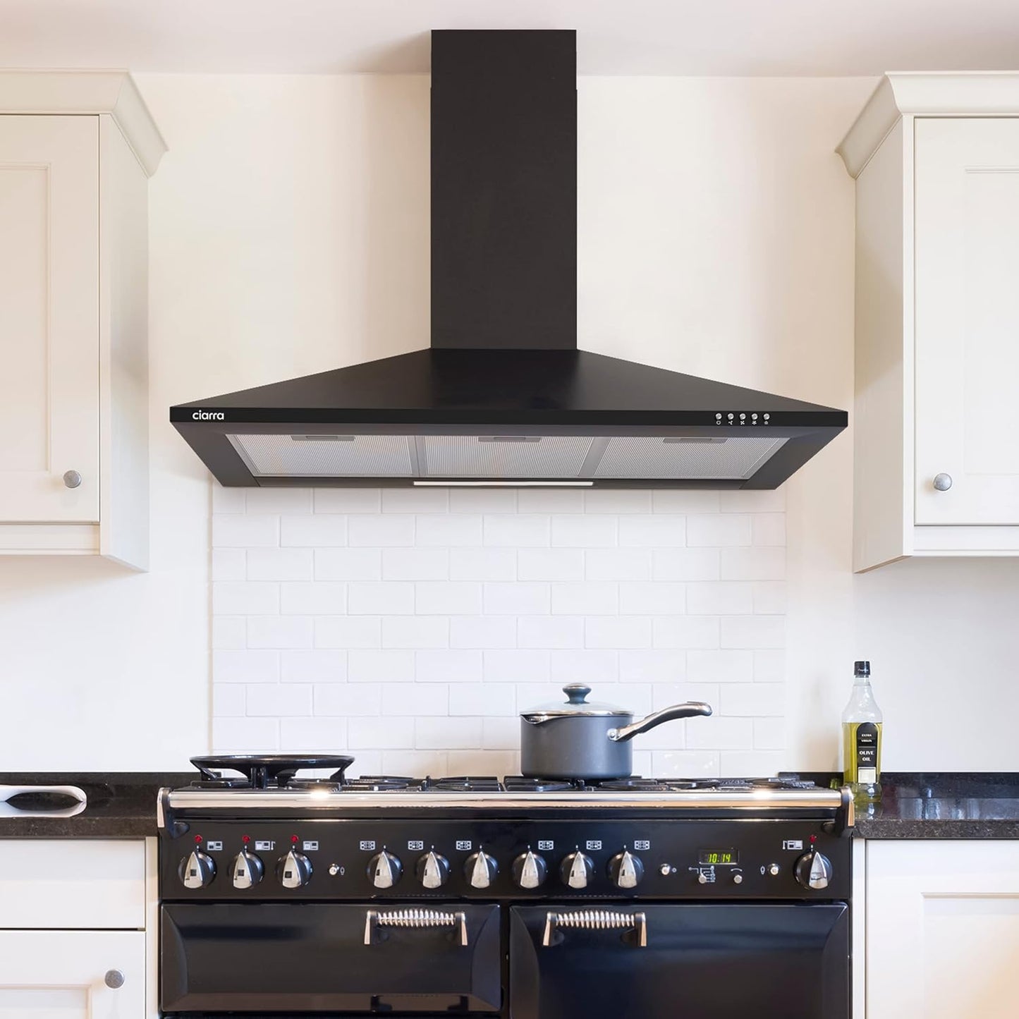 ASB9201 Hotte Murale 90 Cm Noire 370 M³/H Classe A++ | 3 Vitesses - 63 Db - Mode Recyclage Ou Évacuation - Filtres À Charbon CBCF002X2 Inclus - Design Pyramidal