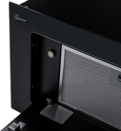 217 Prime Hotte Aspirante Encastrable, 70 Cm, Noire, Bloc De Ventilation, Cadre Et Panneau Avant En Verre Noir, 3 Niveaux, 1000 M³/H, Hotte Encastrable, Hotte D'Évacuation, Hotte De