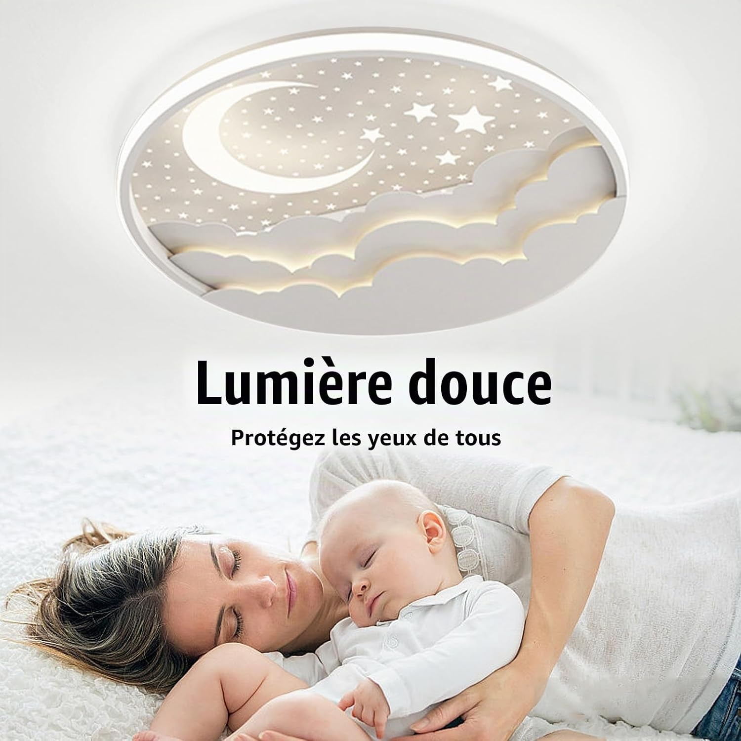 LED Plafonnier Pour Enfants, Créative Étoile Et Lune Lampe De Plafond Enfants, Dimmable Acrylique Plafonnier Avec Télécommande, 3000-6000K, Moderne Filles Garçons Chambre Lampe,Blanc,50Cm