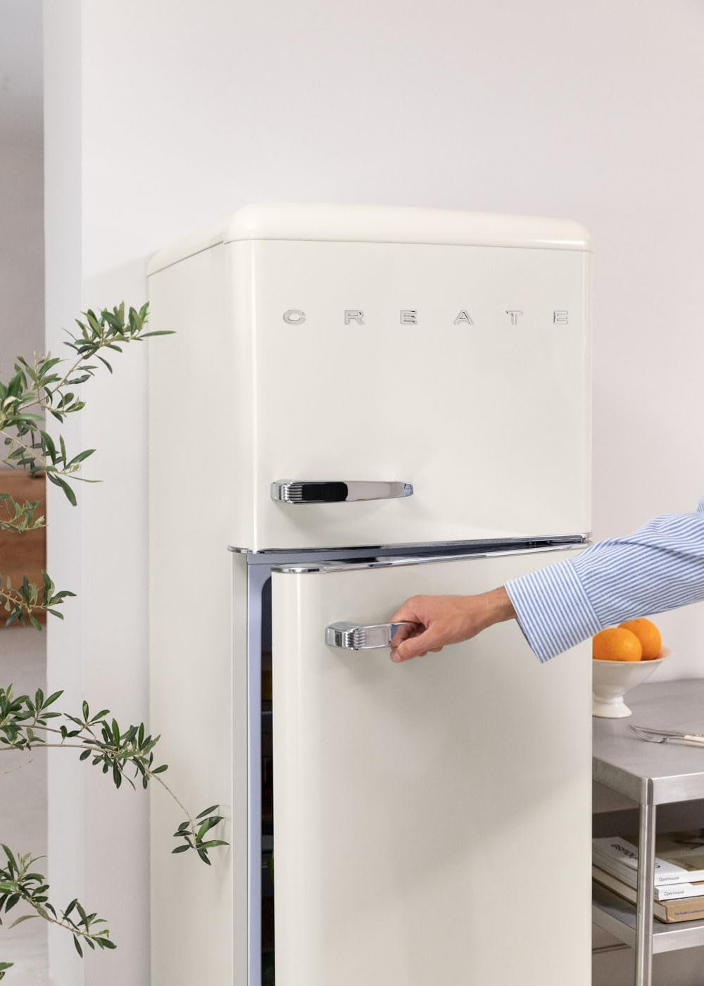 / FRIDGE STYLANCE Top/Réfrigérateur Combiné Blanc Cassé/Style Rétro Vintage, Avec Congélateur, Ouverture 135º, Pratique, Matériaux Résistants, 246L, 55X61,5X166,5Cm