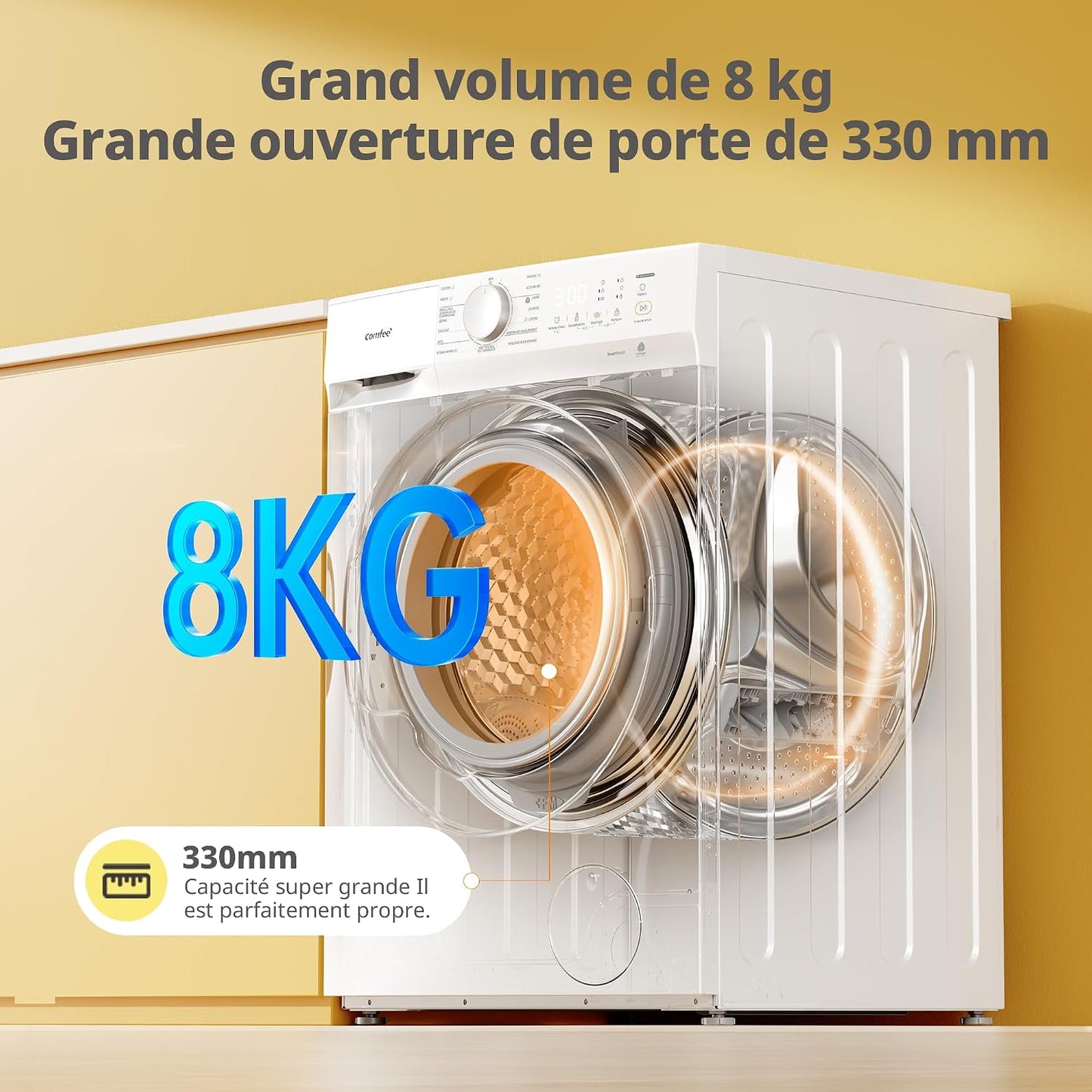 ' Machine À Laver 8KG Classe A-10% 1400RPM Smart Wash CF08EWP05W | Steam Wash, Woolmark, Élimination Des Poils D'Animaux, Rapide 15', Sports, Nettoyage Du Tambour, Parfum+