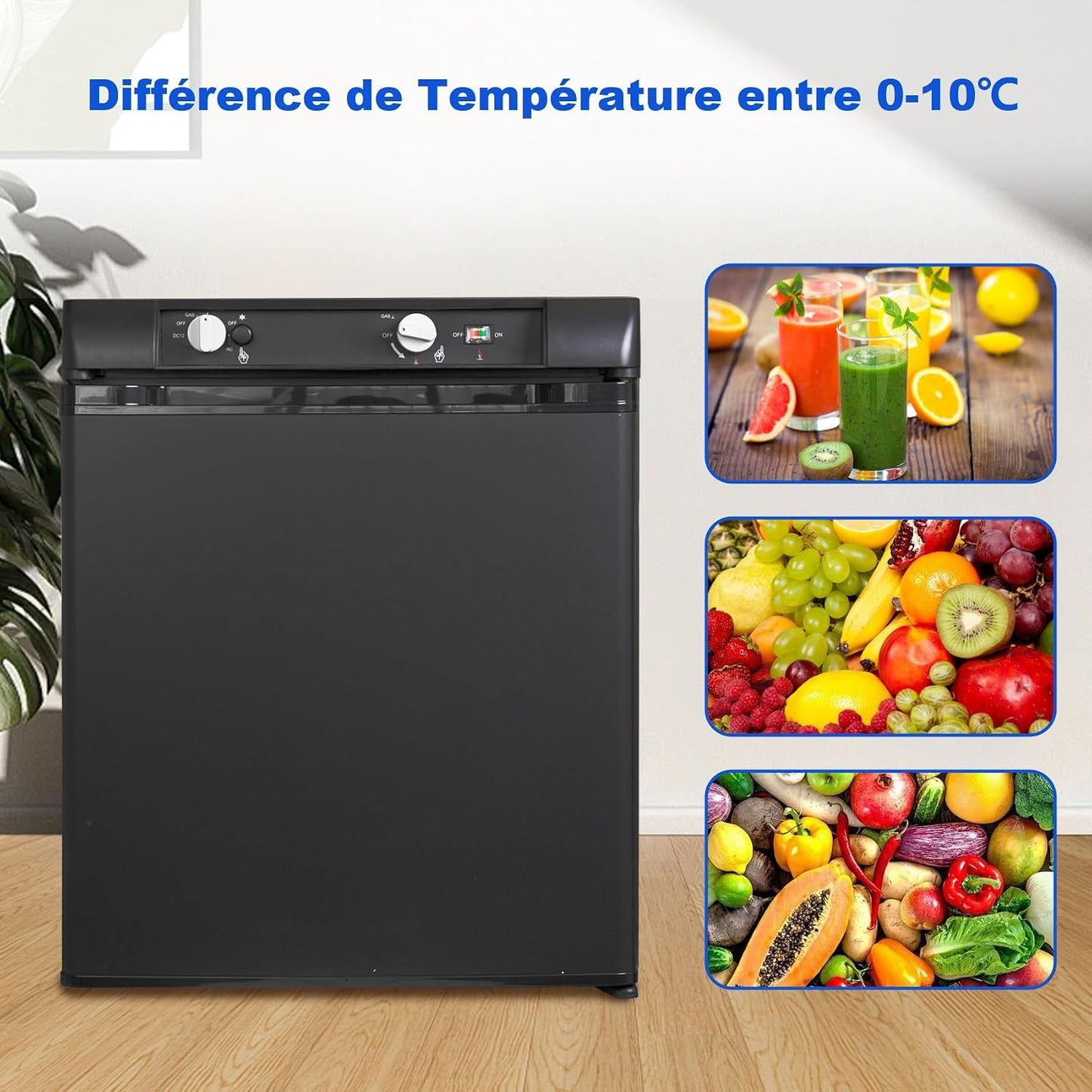 Frigo Camping Car 12V 220V Gaz, 40L, Frigo Trimixte, Réfrigérateur Camping Gaz Pour Chalet Cabanon Caravane Fourgon Mobile-Home, Noir