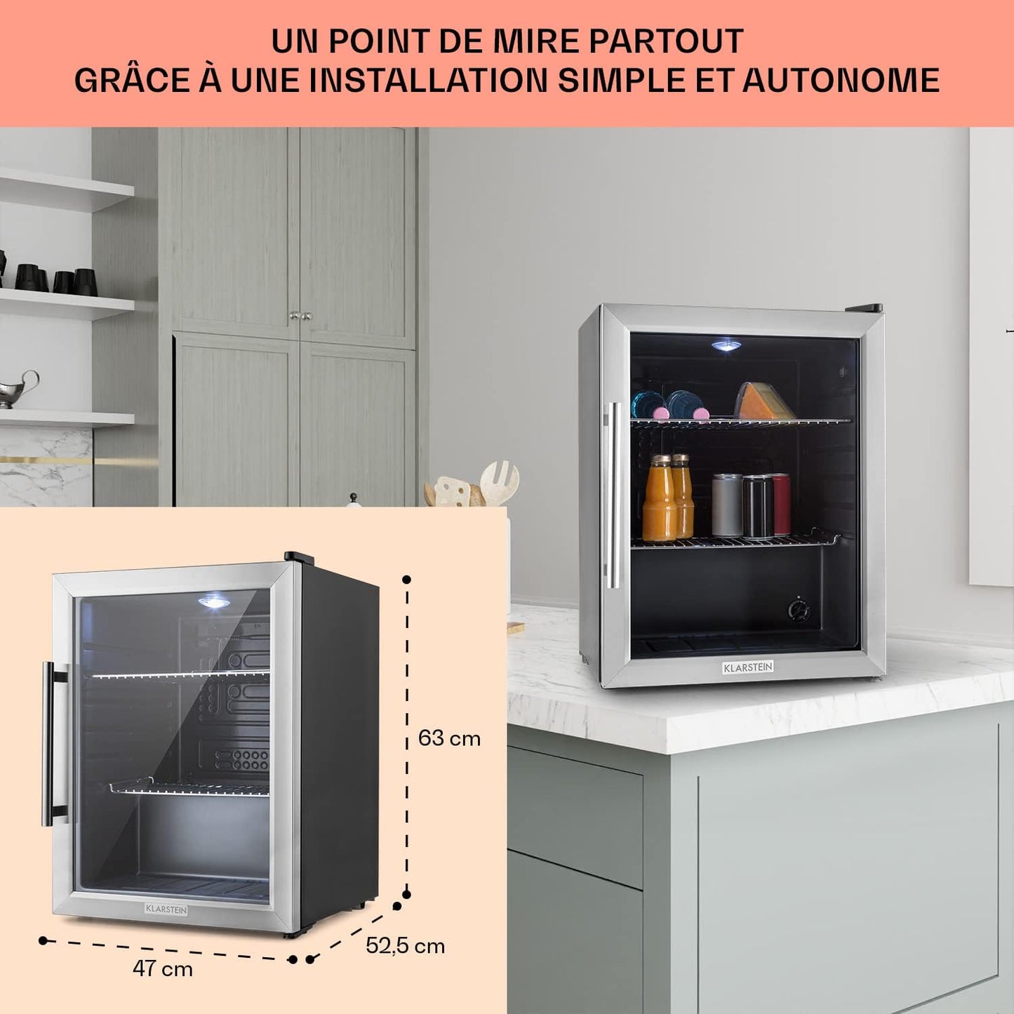Mini Frigo De Chambre Et Bureau Pour Boisson, Petit Frigo Silencieux, Refrigerateur Mini Bar 60L, Petit Réfrigérateur Camping, Étagères Réglables Pour Le Vin, Cannette, Beer Fridge