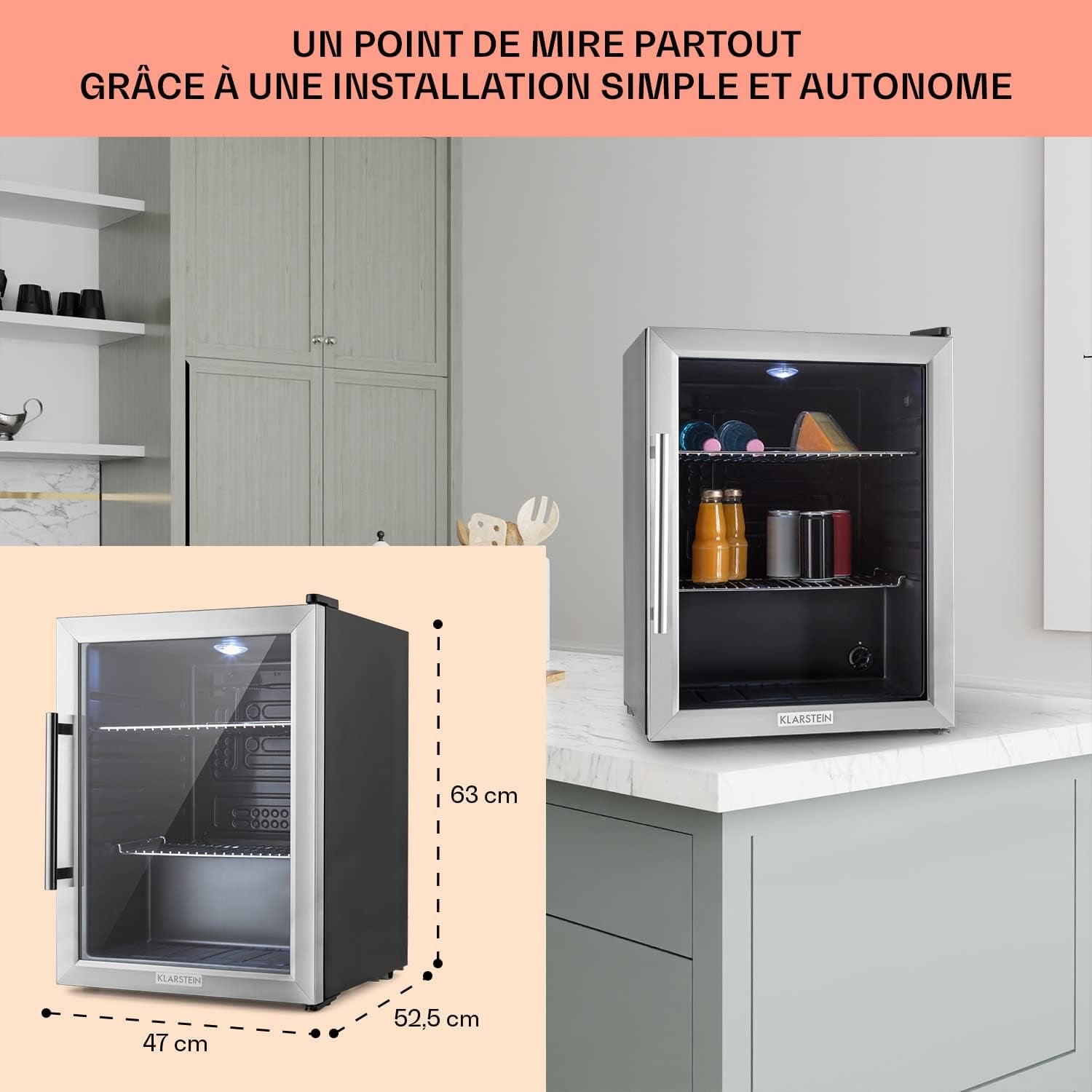 Mini Frigo De Chambre Et Bureau Pour Boisson, Petit Frigo Silencieux, Refrigerateur Mini Bar 60L, Petit Réfrigérateur Camping, Étagères Réglables Pour Le Vin, Cannette, Beer Fridge