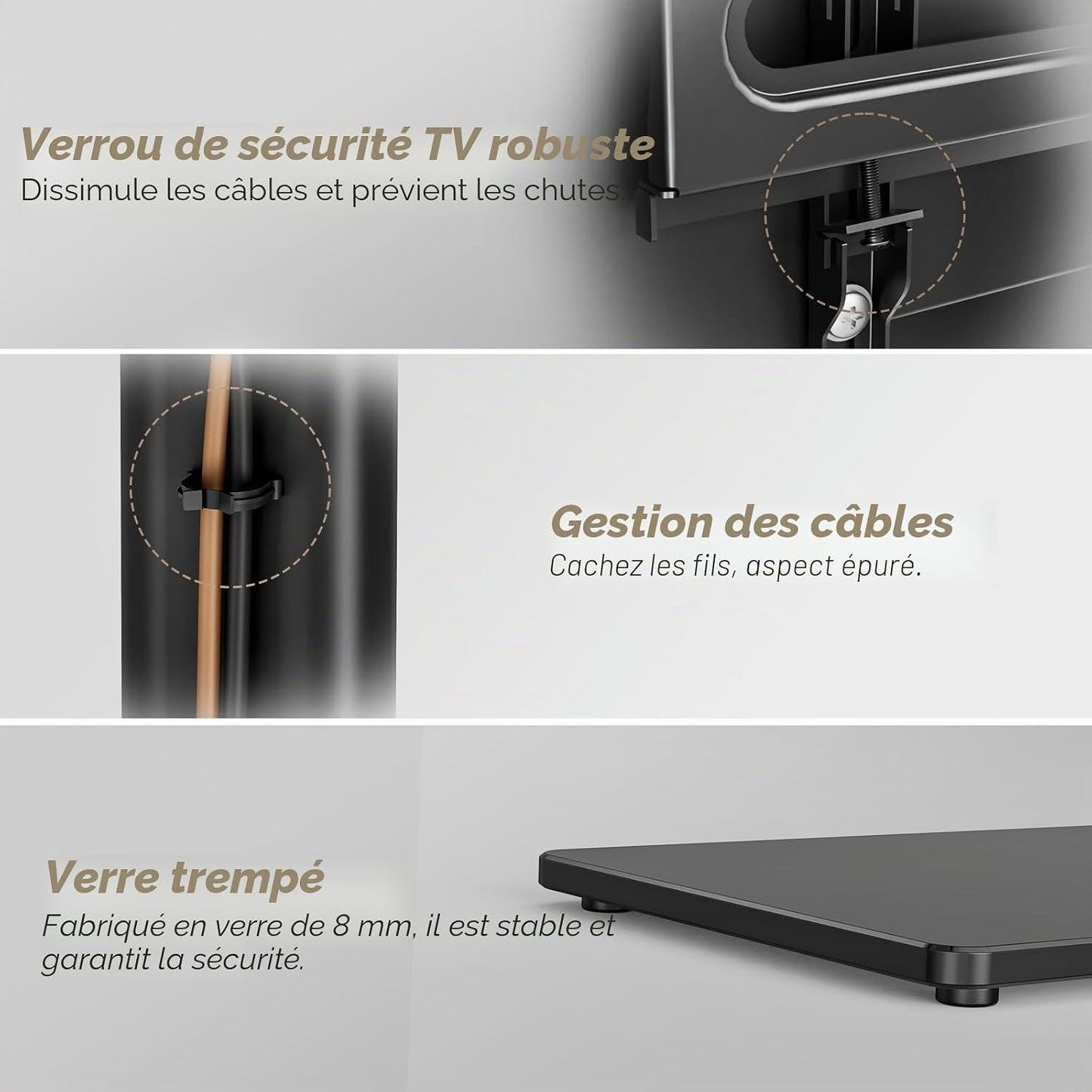 Support TV Au Sol Pour Téléviseurs 32-65 Pouces Jusqu'À 35 Kg Avec Inclinaison, Support TV Sur Pied Avec Pivotement À 70 Degrés, Max VESA 400X400Mm