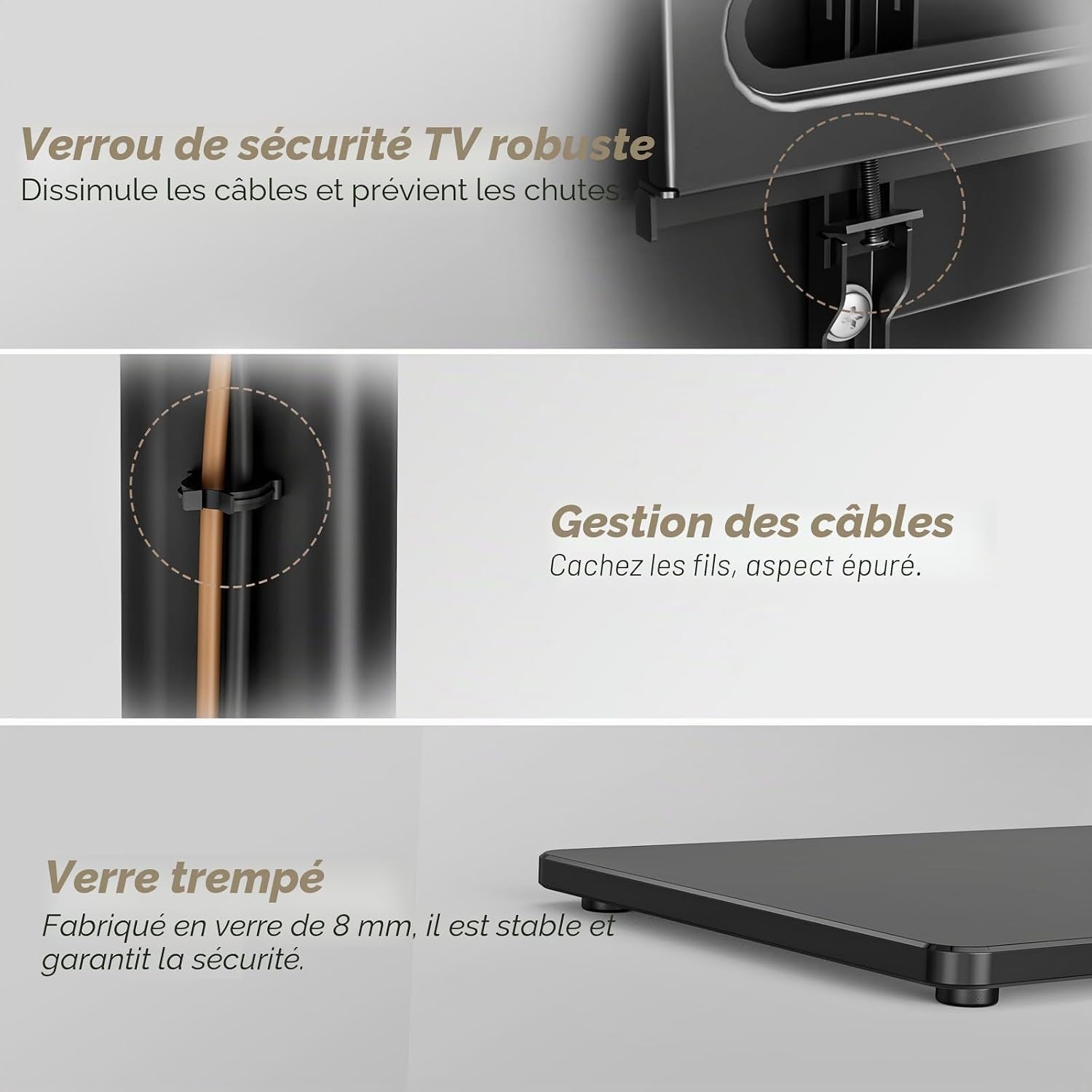 Support TV Au Sol Pour Téléviseurs 32-65 Pouces Jusqu'À 35 Kg Avec Inclinaison, Support TV Sur Pied Avec Pivotement À 70 Degrés, Max VESA 400X400Mm