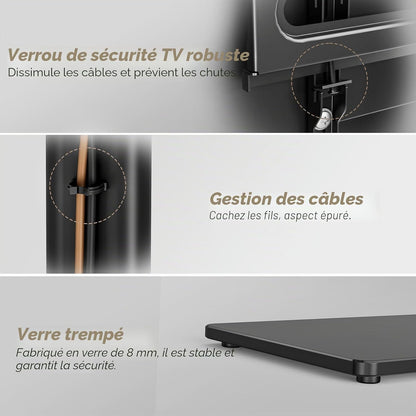 Support TV Au Sol Pour Téléviseurs 32-65 Pouces Jusqu'À 35 Kg Avec Inclinaison, Support TV Sur Pied Avec Pivotement À 70 Degrés, Max VESA 400X400Mm