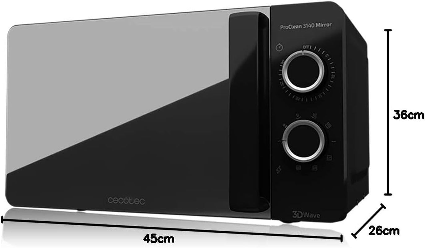 Micro-Ondes Avec Gril Proclean 3140 Mirror. Capacité De 20 L, Revêtement Ready2Clean, 700 W De Puissance, Gril 800 W, 6 Niveaux, Minuterie 30 Minutes, Mode Décongeler , Finition Noir.