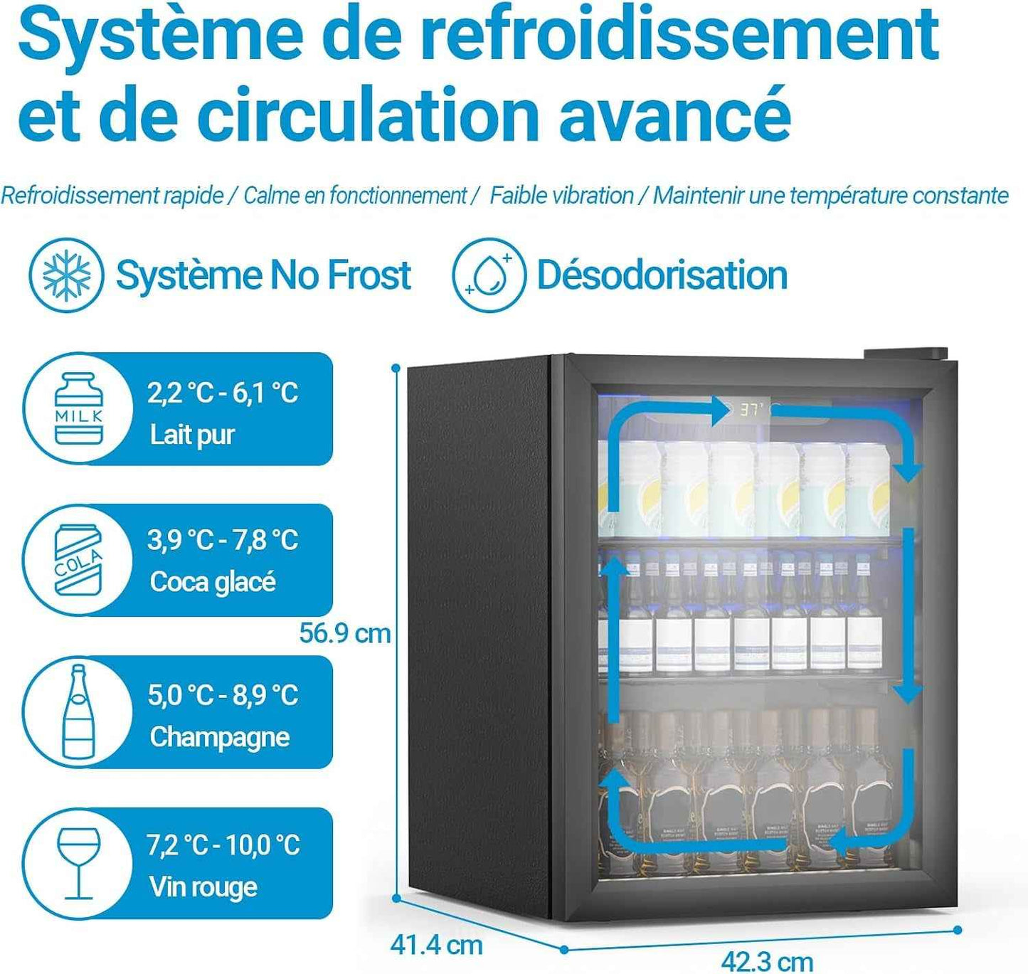 Réfrigérateur À Boissons Compact Et Autoportant, 70 Canettes/50L, Mini-Réfrigérateur Avec Porte Transparent Pour Sodas, Petit Réfrigérateur Sous Comptoir Avec Clayettes Réglables