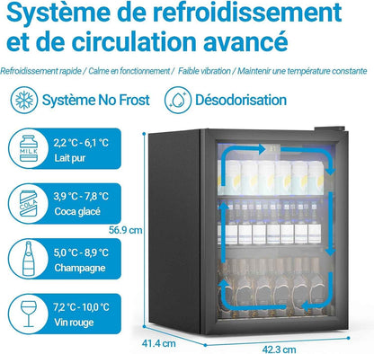 Réfrigérateur À Boissons Compact Et Autoportant, 70 Canettes/50L, Mini-Réfrigérateur Avec Porte Transparent Pour Sodas, Petit Réfrigérateur Sous Comptoir Avec Clayettes Réglables
